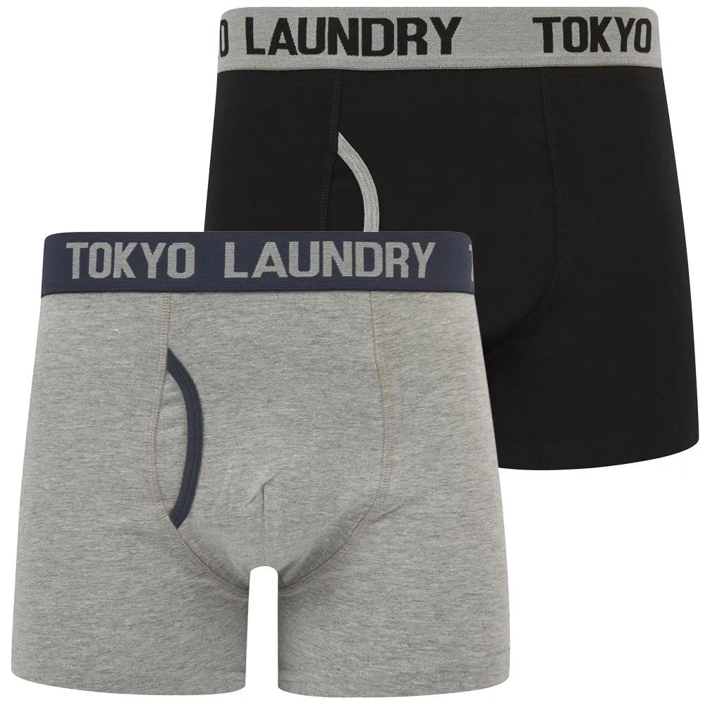 Abbots 2 (2 Pack) Boxer Shorts Set in Light Grey Marl / Ombre Blue - Tokyo Laundry