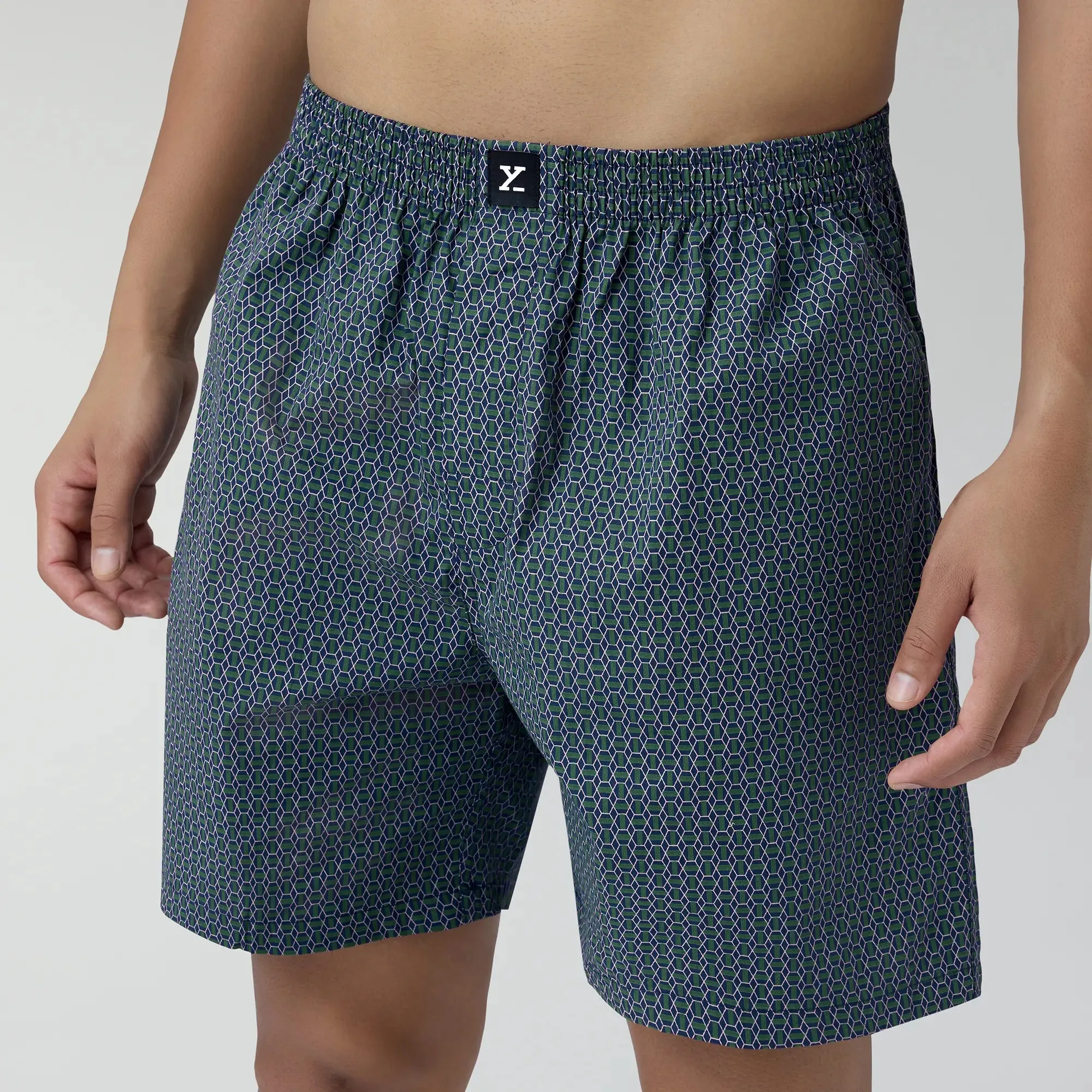 Astor Combed Cotton Boxer Shorts Green Hexagon