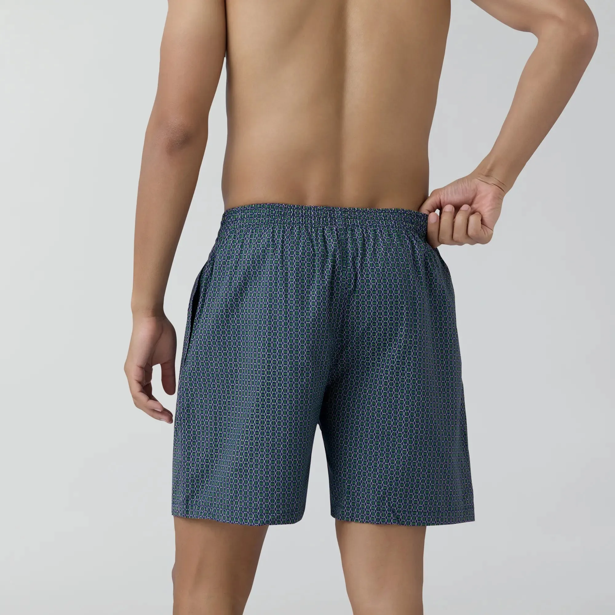 Astor Combed Cotton Boxer Shorts Green Hexagon