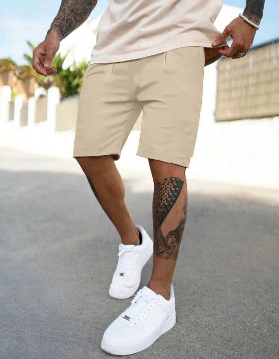 Beige Regular fit Solid Shorts