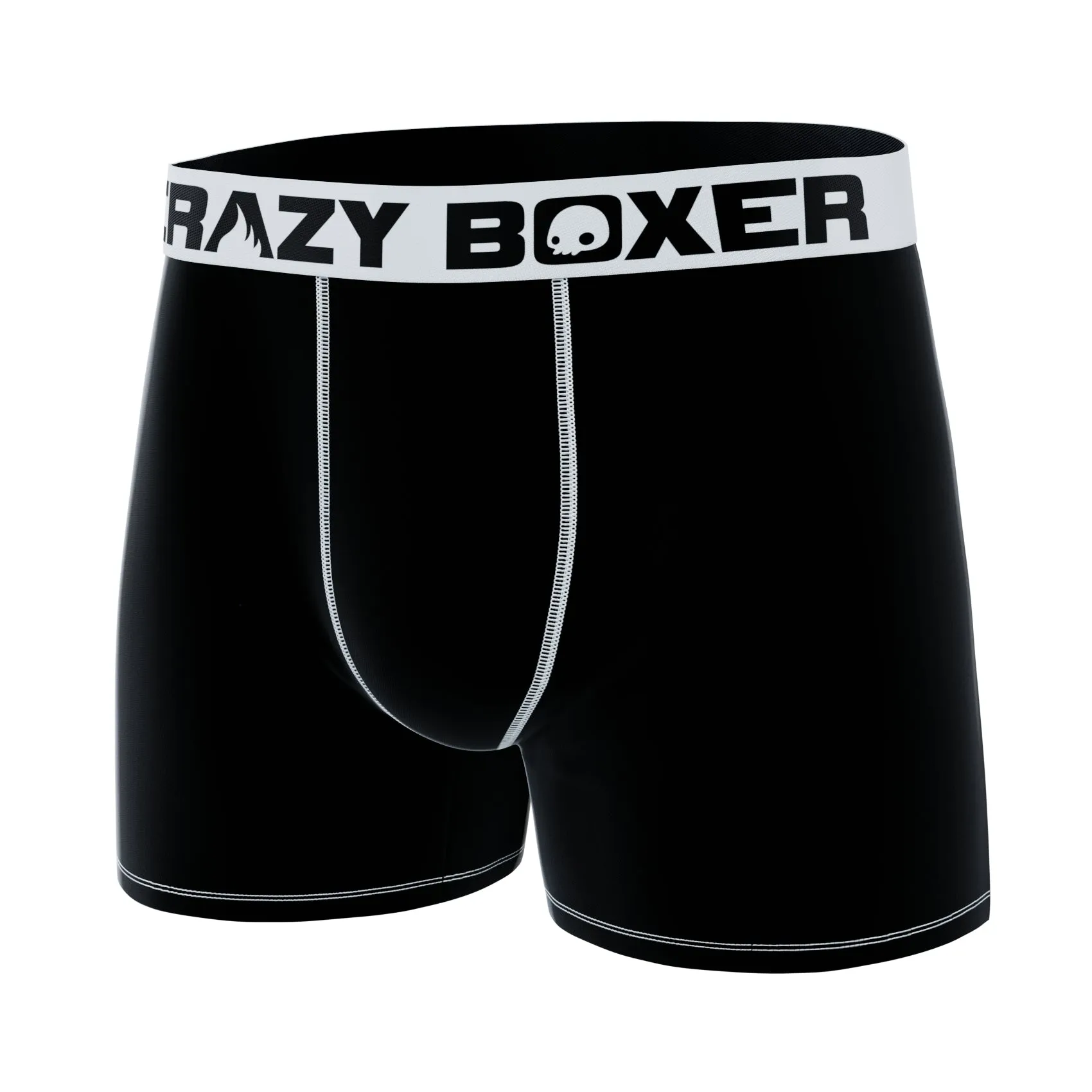 CRAZYBOXER Men's Boxer Briefs Black with White Stiches