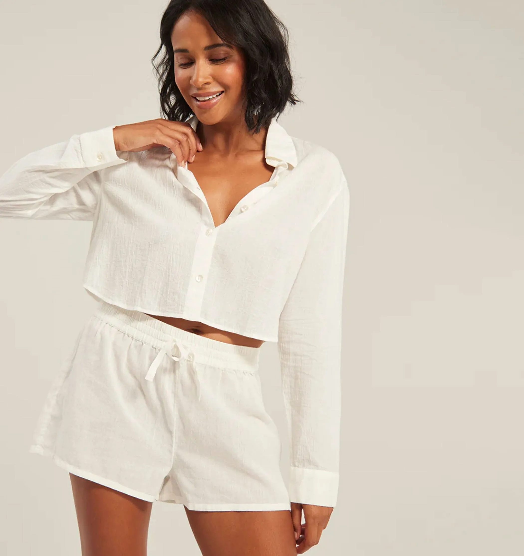 Cropped shirt & short set  [Linen White]