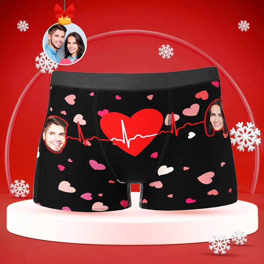 Custom Face Boxer with Couple's Picture Personalised Love Telepathy Symbol Men's Shorts Christmas Gift