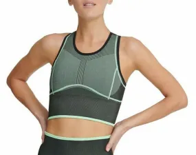 DKNY Women's Sport Printed Seamless Low-Impact Sports Bra, Green, S