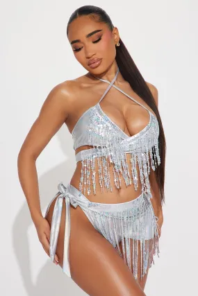 Rosalina Sequin Fringe 3 Piece Bikini Sunsuit - Silver